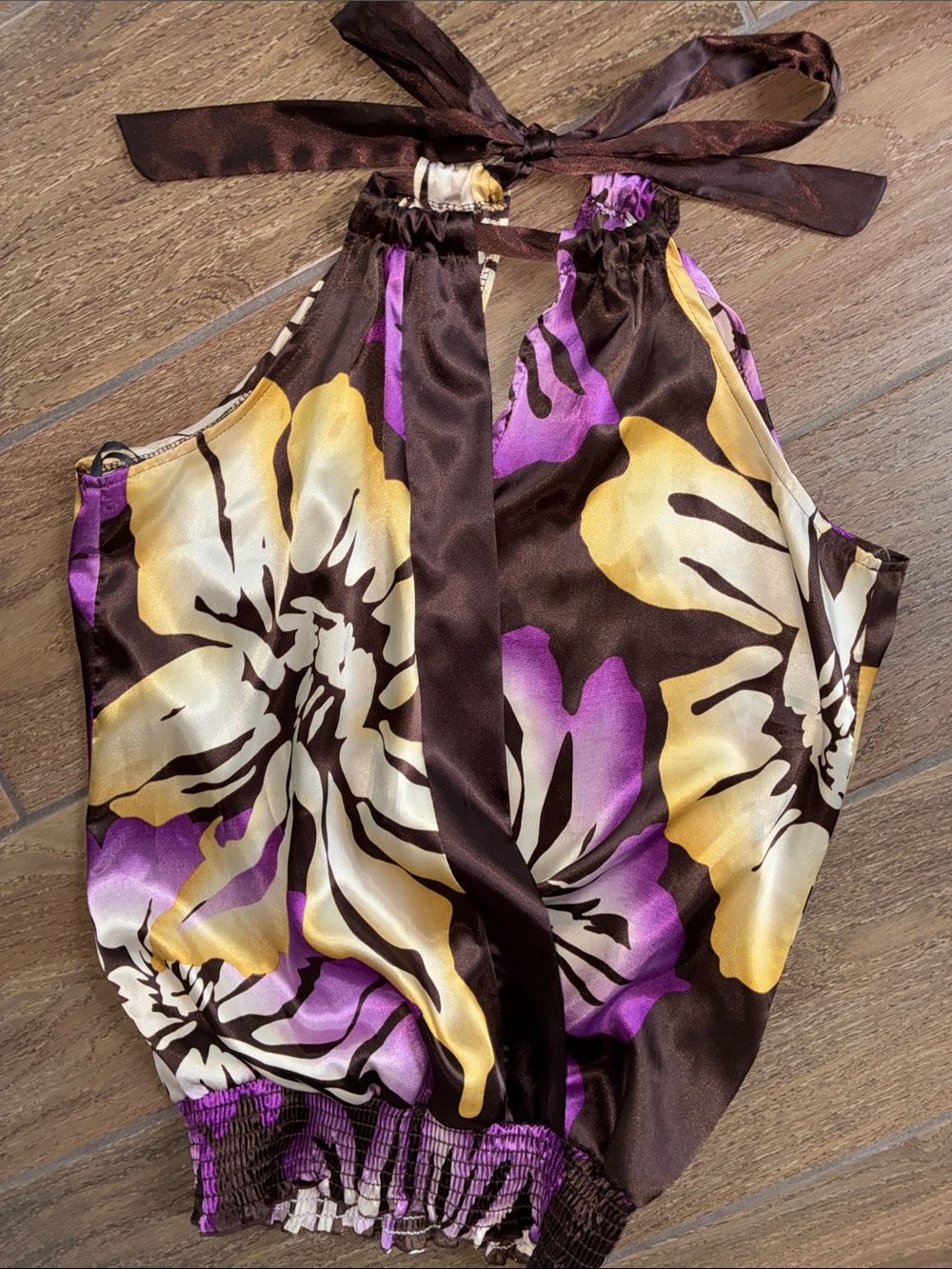 Floral Halter Camisole in Brown, Purple & Cream